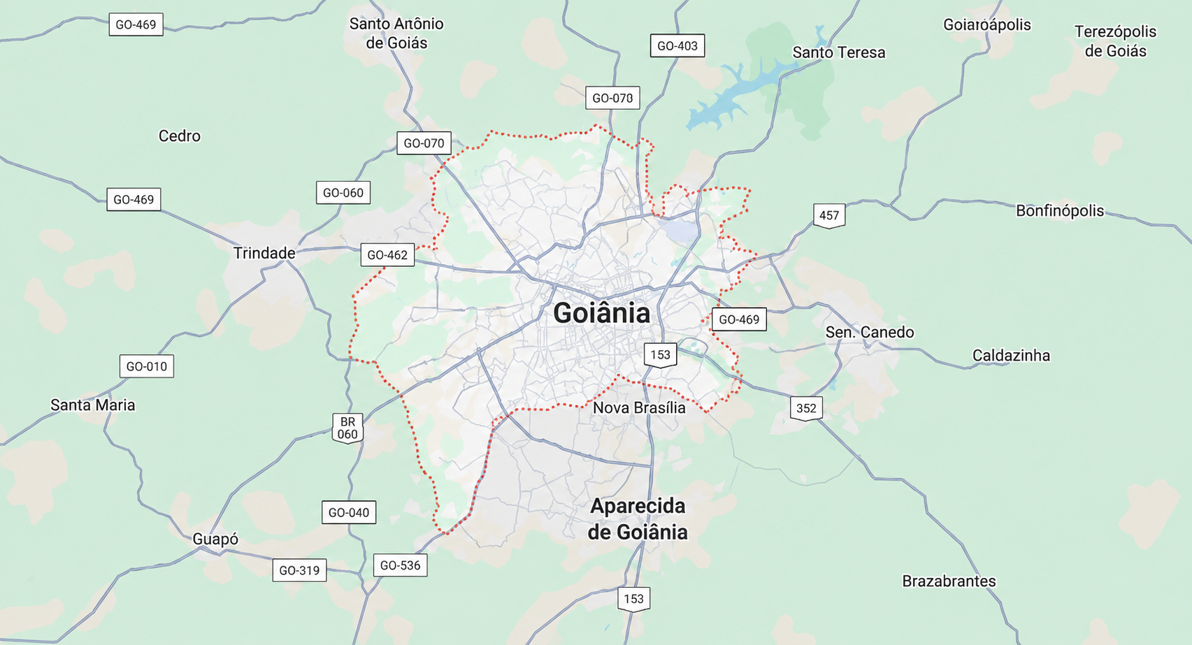 Mapa da área de atendimento da Cristal Soluções em Limpeza em Goiânia e região
